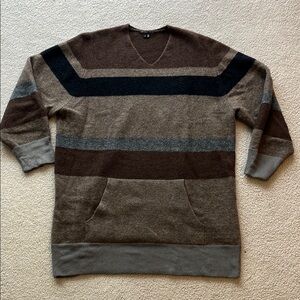 Theyskens' Theory V-Neck Sweater Brown and Gray Striped Knit
